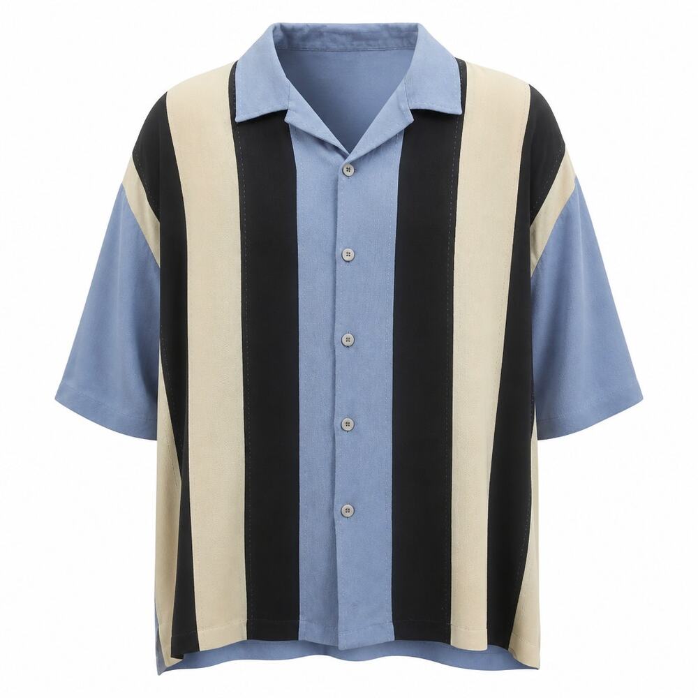 Nat Nast Luxury Originals Men's XXL Silk Camp Shirt Retro Paneled Blue Flaw